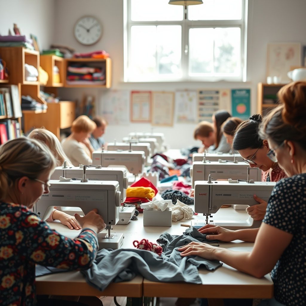 Sewing workshop in progress