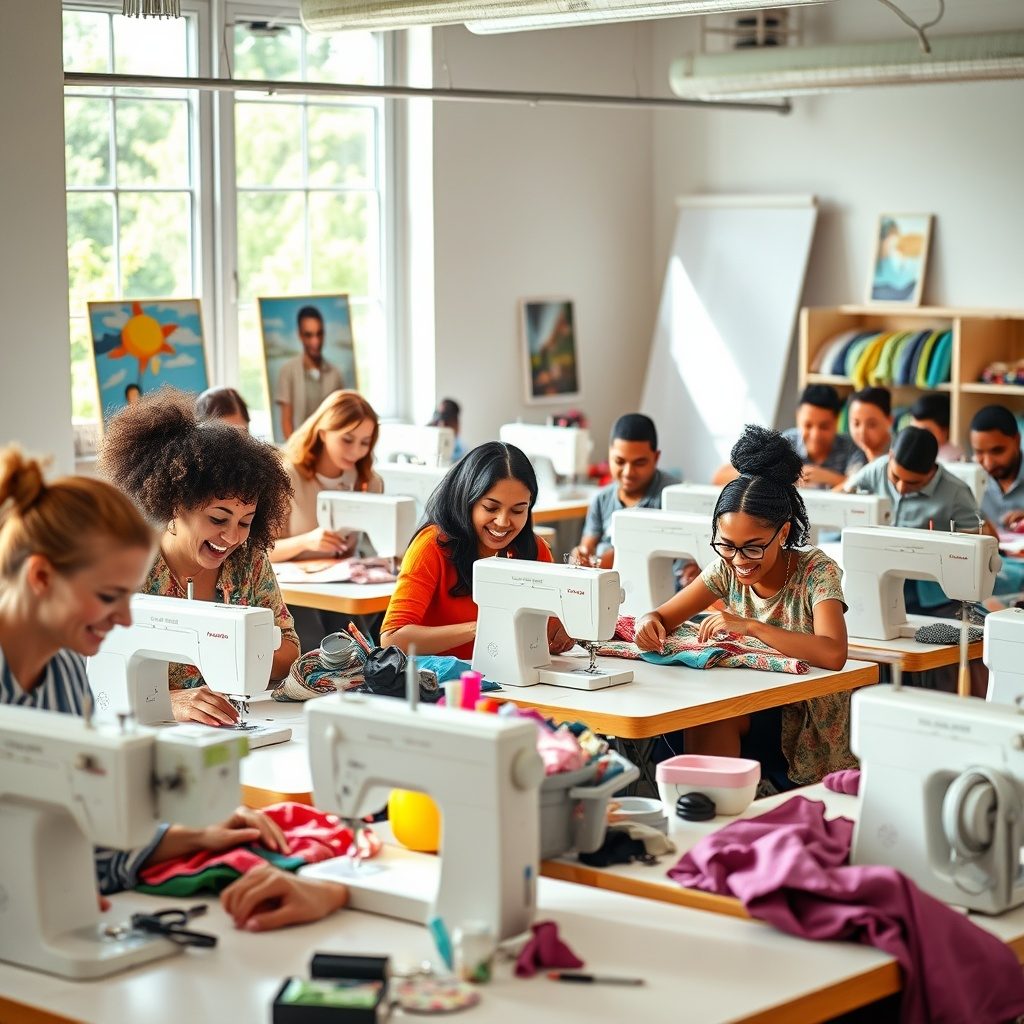 Sewing workshop in progress