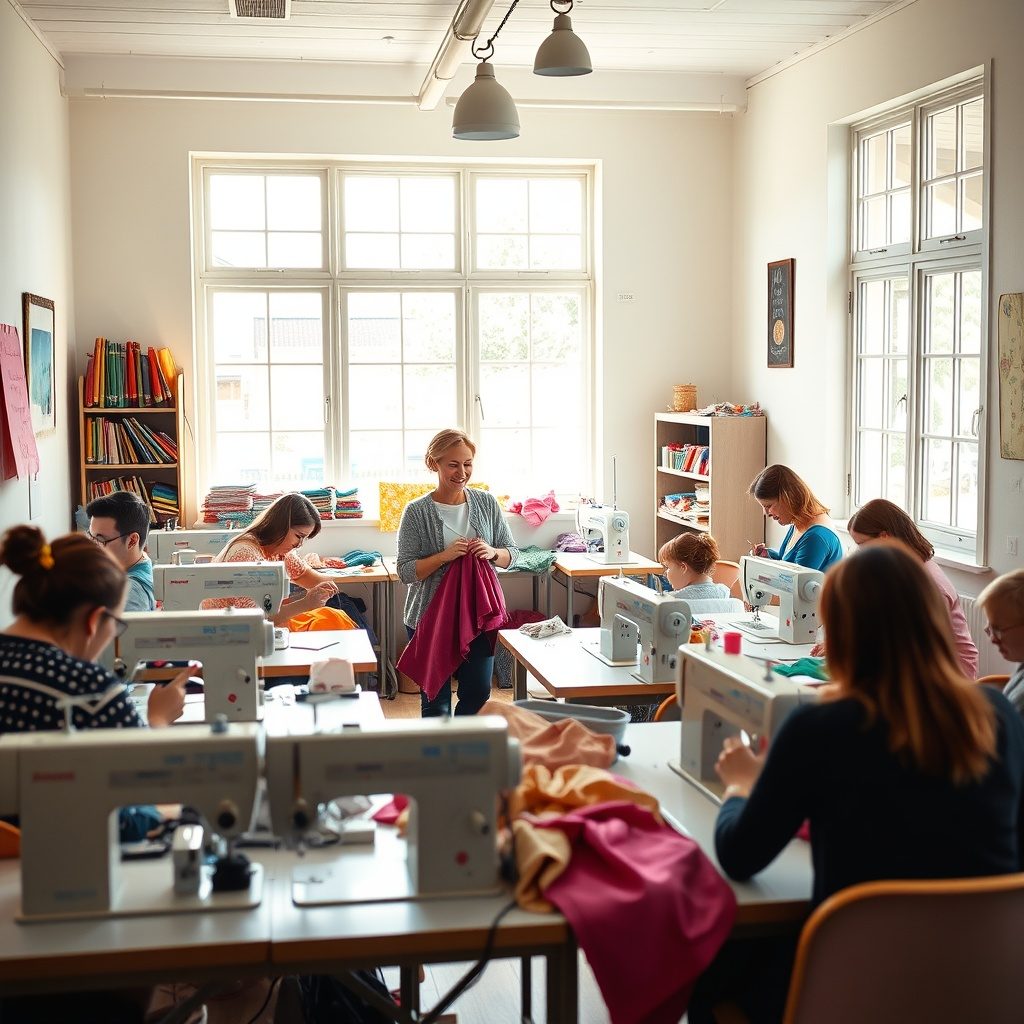 Sewing workshop in progress